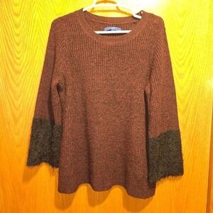 Apt 9 Pullover Sweater Women's Large Burgundy and Black 3/4 sleeve - VERY SOFT!